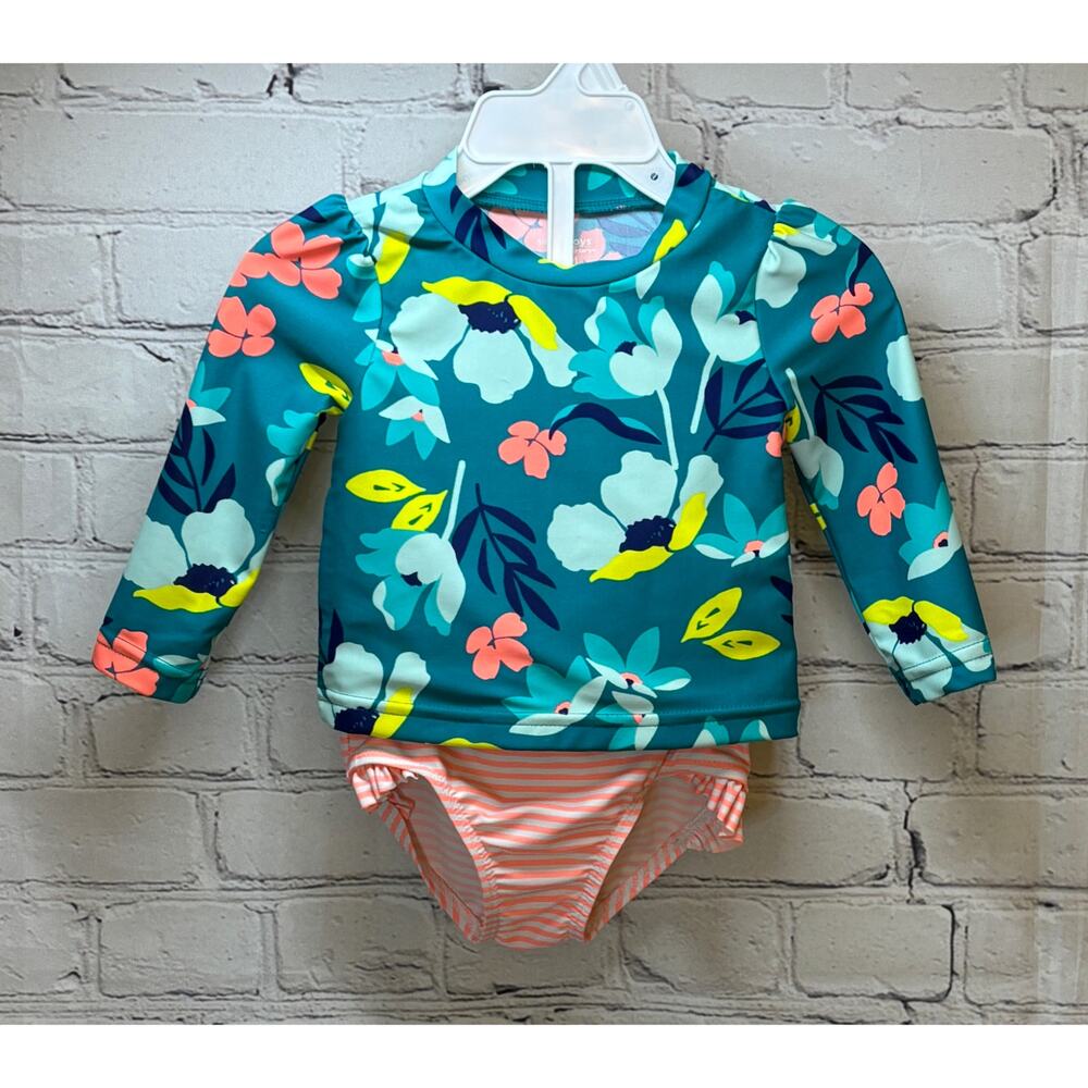 Carter’s Simple Joys Floral Long Sleeve 2pc Swimsuit (Size 3-6M)